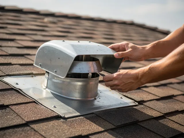 North Haven Dryer Vent Cleaning certified technician safely cleaning a roof-mounted dryer vent in North Haven