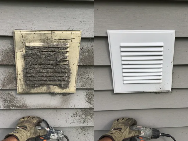 North Haven Dryer Vent Cleaning technician installing high-quality dryer vent cover at a residential property in North Haven